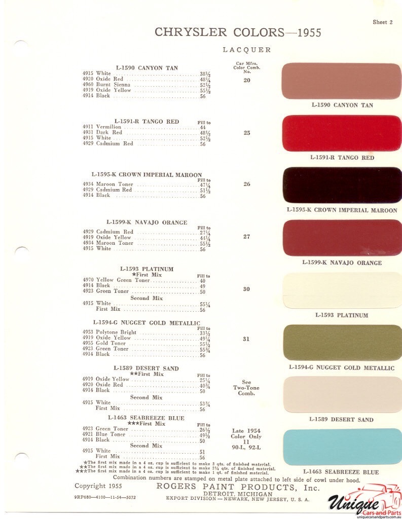 1955 Chrysler Paint Charts Rogers 2